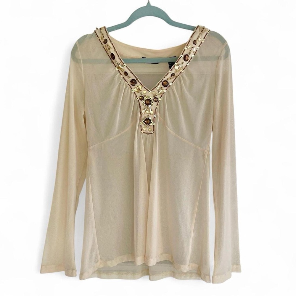 New York & Company Sheer Beaded Jeweled Top